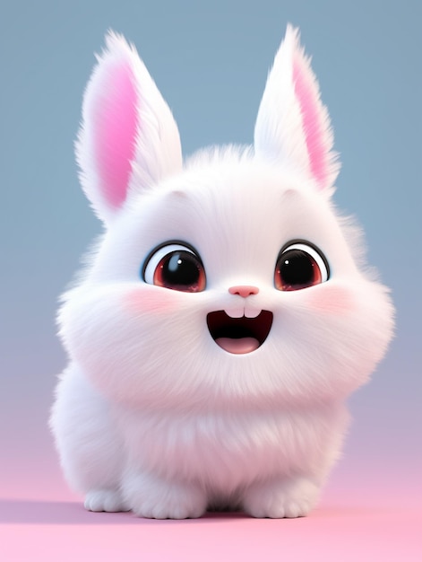 a close up of a white rabbit with pink ears and big eyes generative ai