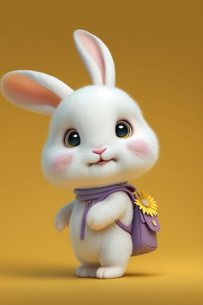 Close up of white rabbit with purple bag generative ai