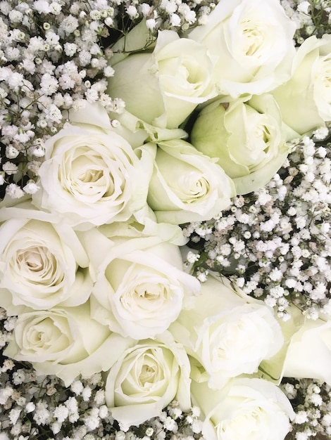 Foto close-up di un bouquet di rose bianche