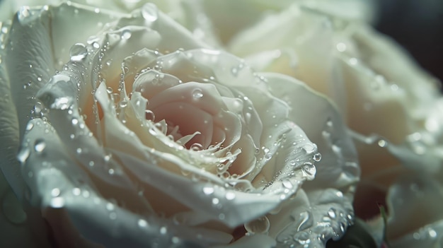 Close up of white roses and water drops