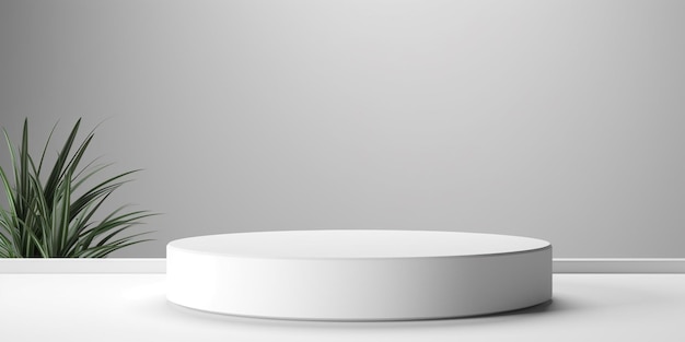 a close up of a white round table with a plant in the background generative ai