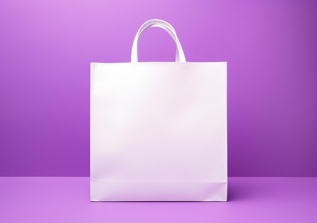 A close up of a white shopping bag on a purple surface generative ai