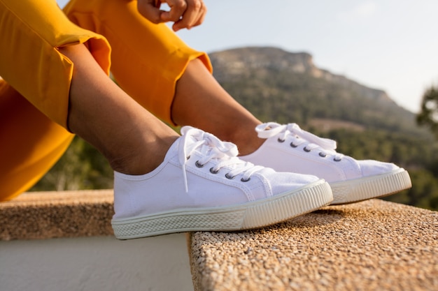 Close-up of white sneakers