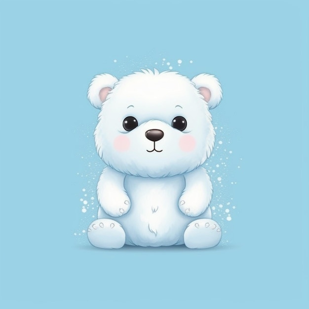 A close up of a white teddy bear sitting on a blue surface generative ai