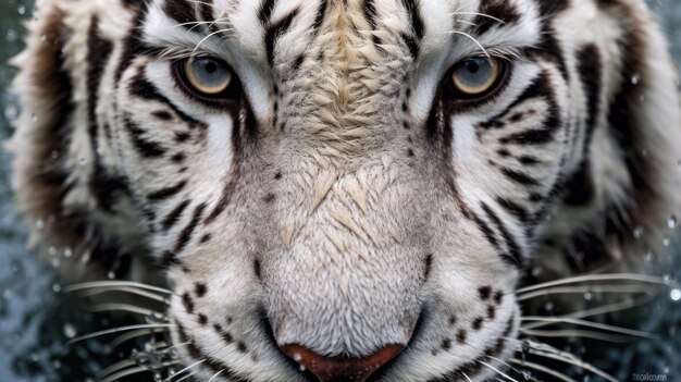 close up white tiger eyes and face