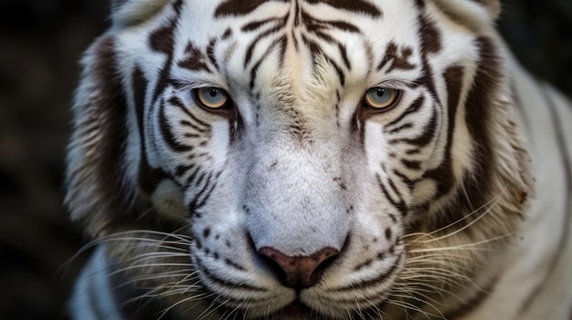 close up white tiger face and eyes