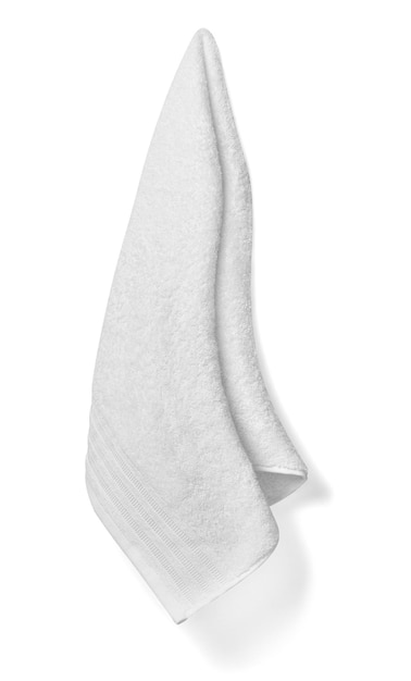 close up of a white towel bathroom on white background