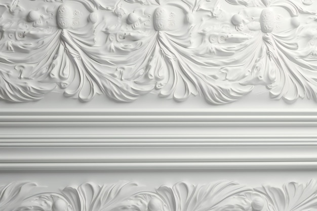 A close up of a white wall with a floral design.