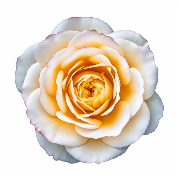 A close up of a white and yellow rose on a white background generative ai