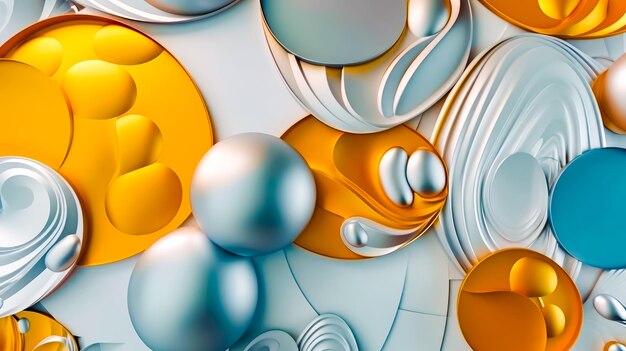 Close up of white and yellow wallpaper with circles and bubbles generative ai