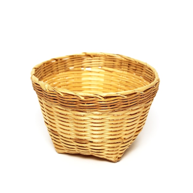 close-up of wicker basket against white background