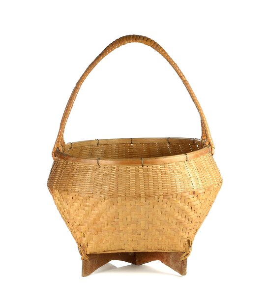 Photo close-up of wicker basket against white background