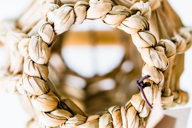 Close-up of a wicker basket, handicraft.
