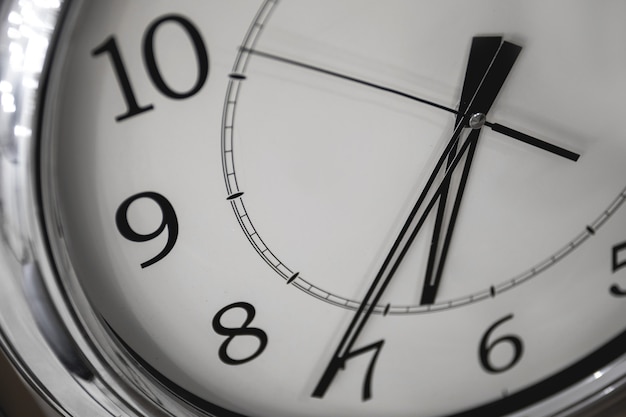 Close-up wide angle view of the clock . Concept of time or business.