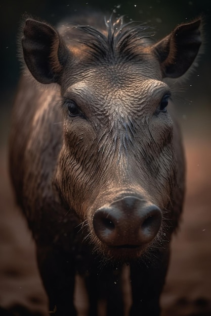 A close up of a wild boar's head