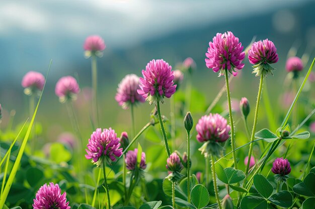 Close up wild red clover in a meadow