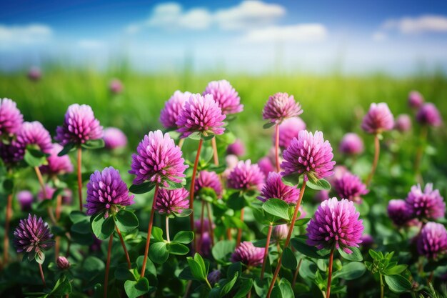 Close up wild red clover in a meadow