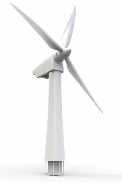Foto un primo piano di una turbina eolica su una superficie bianca generativa ai