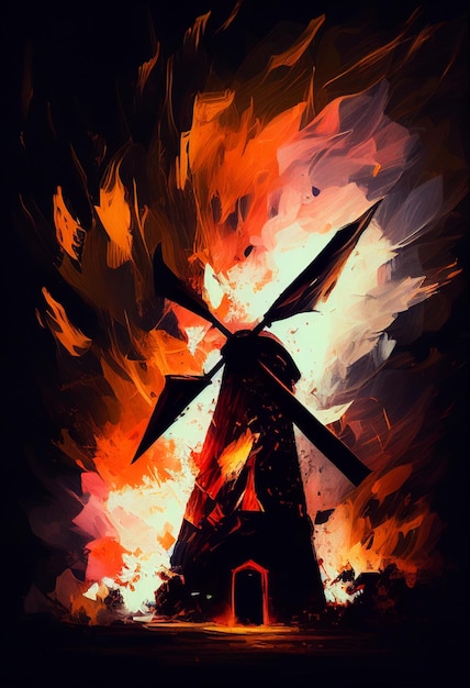 Close up of windmill with in the background generative ai