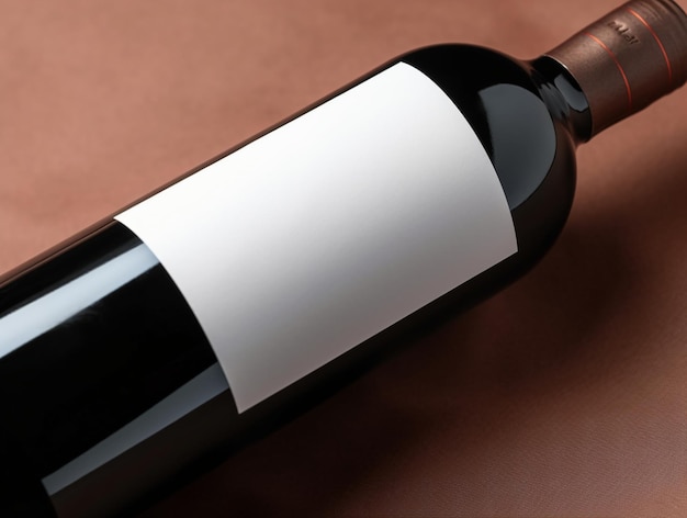 Close up of wine bottle with a blank label mockup