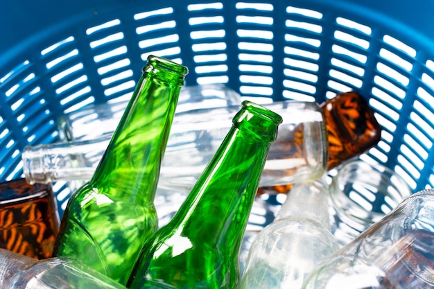 Close-up of wine bottles on table