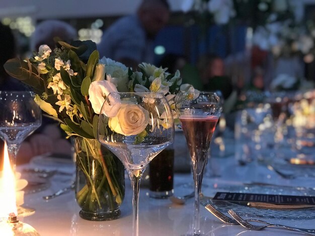 Close-up of wine glass on table at restaurant