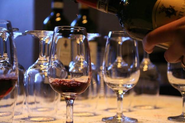 テーブル上のワイングラスのクローズアップ