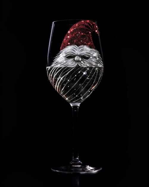 그 위에 산타 모자가 있는 와인 컵의 클로즈업
