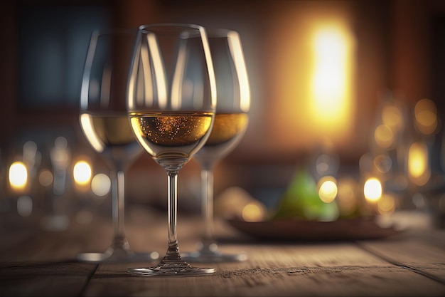 A close up of wine glasses on a table generative AI