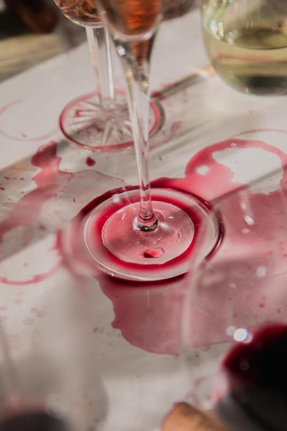 Foto close-up di vino che versa acqua in bicchiere