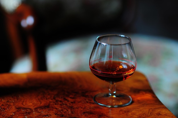 close-up of wineglass on table