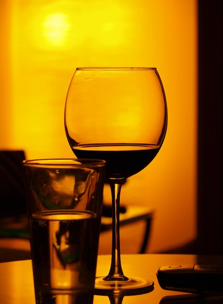 Close-up of wineglass on table