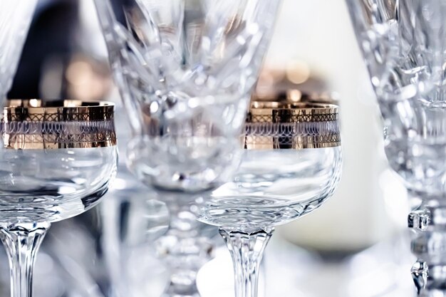 Close-up of wineglasses on table