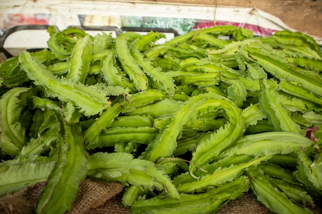 Close up of winged bean in local market