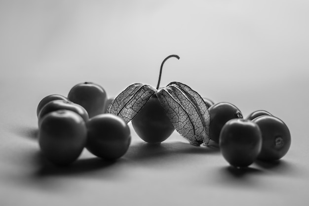 Photo close-up of winter cherries against white background