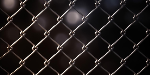 A close up of a wire mesh fence with a black background.