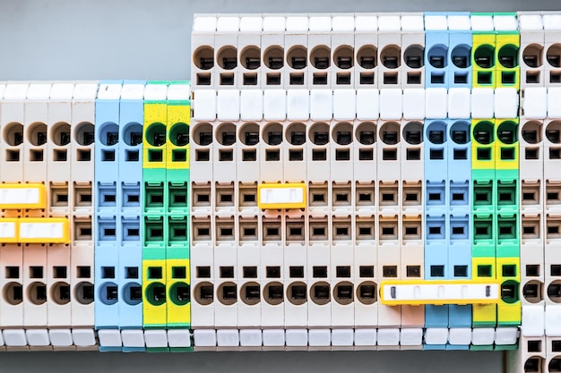 Close up wiring connectors terminal blocks