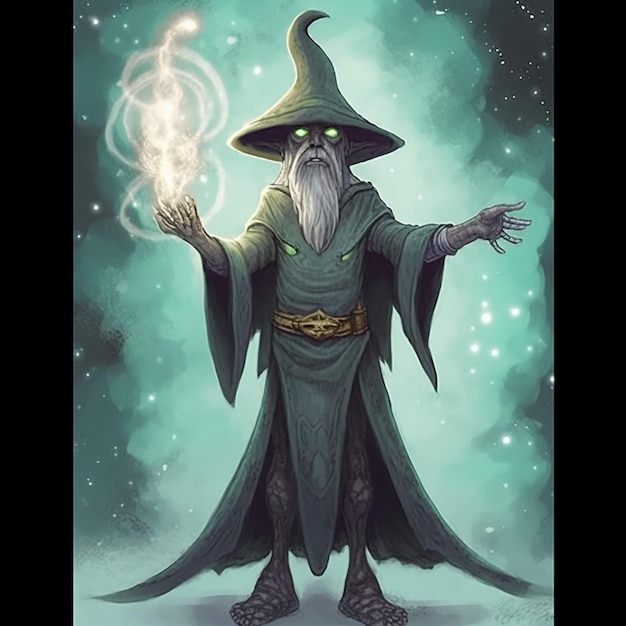 A close up of a wizard with a hat and a robe generative ai