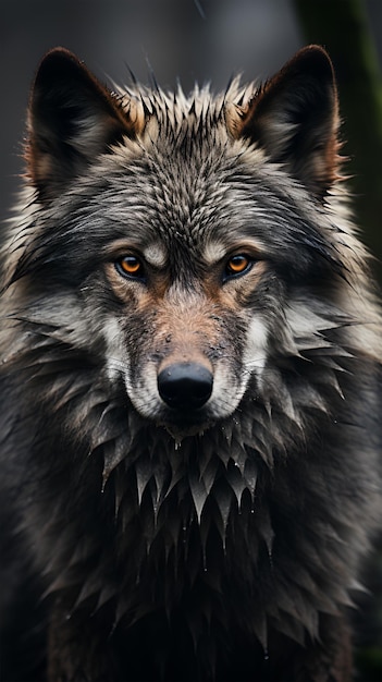 Close up of wolf in the forest