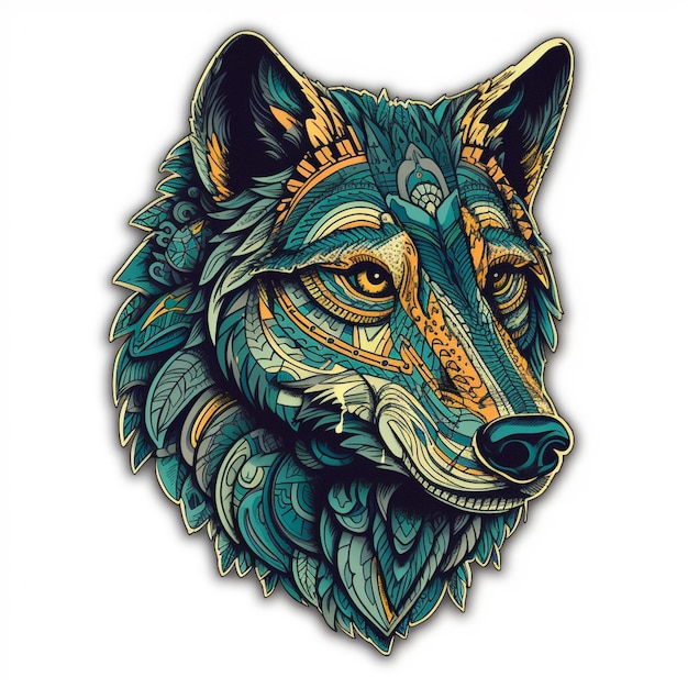 a close up of a wolf head with a pattern on it generativ ai
