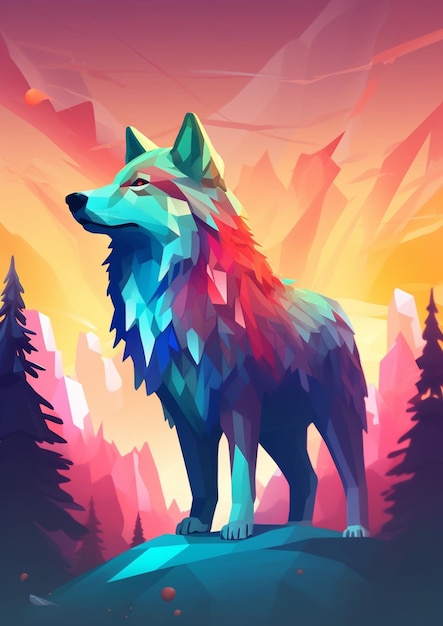 a close up of a wolf standing on a hill with trees generative ai