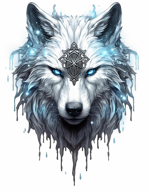 a close up of a wolf with a diamond on its head generative ai