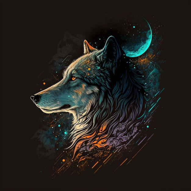 a close up of a wolf with a moon in the background generative ai