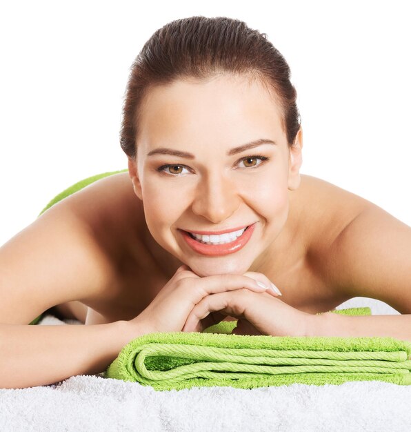 Photo close-up of woman against white background