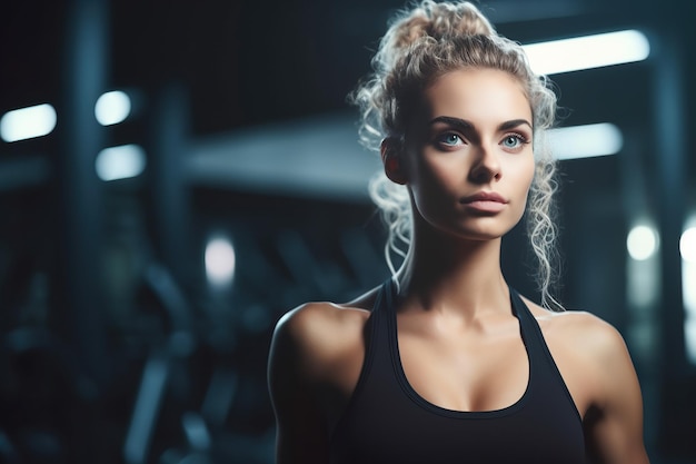 Close up of a woman alone in the gym about to work out Generative AI