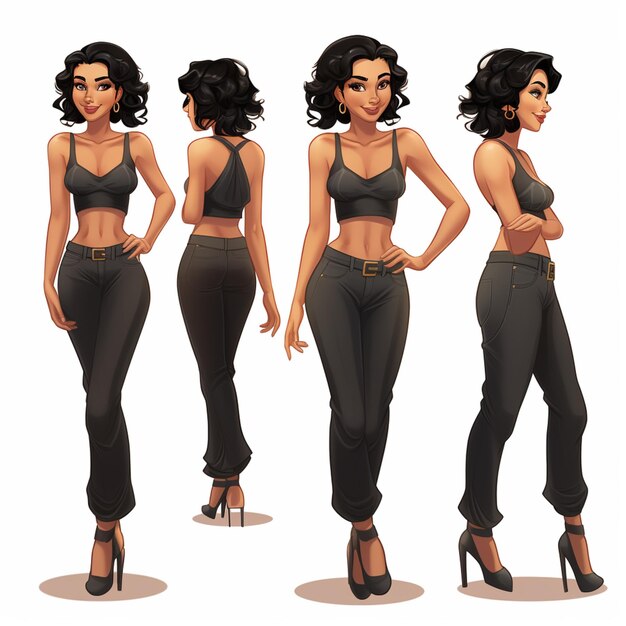 a close up of a woman in a black top and pants generative ai