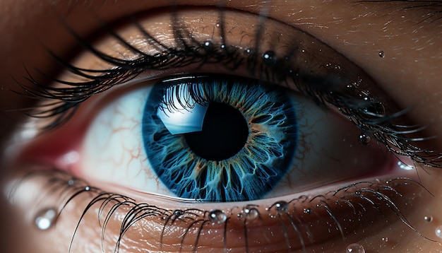 Close up of a woman blue eye looking at the camera generated by artificial intelligence