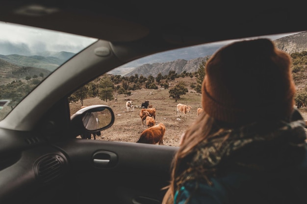 Photo close-up of woman in car