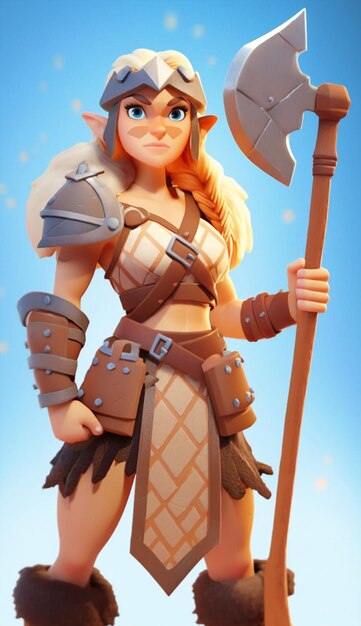 A close up of a woman in a costume holding a large axe generative ai