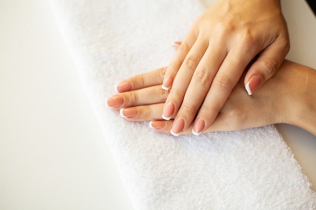 Close up of woman demonstrating new manicure